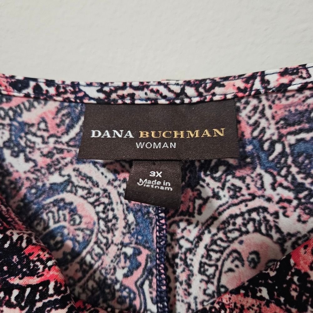 Dana Buchman Woman 3X Pink Navy Paisley Cowl Neck Short Sleeve Blouse‎ Top - Picture 3 of 4